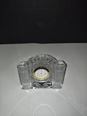 Mikasa Crystal Cotillion Frost Analog Quartz Mantle Desk Clock Home Decor